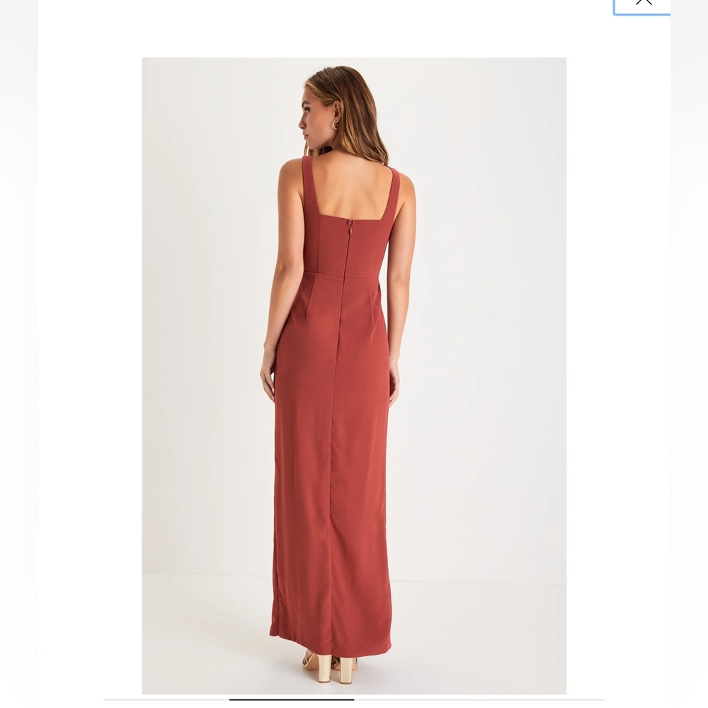 Lulu's Disposition Rust Ruched Maxi Dress - Picture 4 of 9